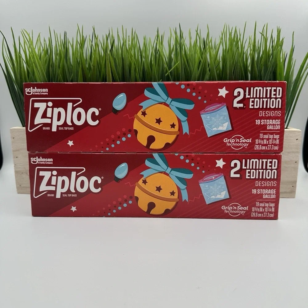 (2) Boxes ZIPLOC Gallon Christmas‎ Holiday Storage Bags 19 count Limited Edition